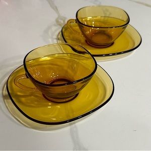 VINTAGE VERECO FRANCE AMBER GLASS ESPRESSO MUG SET